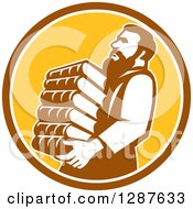Clipart Of Saint Jerome Carrying A Stack Of Books In A Brown White And Yellow Circle Royalty Free Vector Illustration