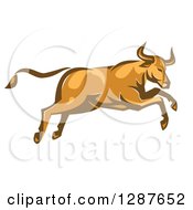 Poster, Art Print Of Retro Angry Bull Attacking And Jumping