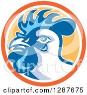 Poster, Art Print Of Retro Rooster In An Orange White And Yellow Circle