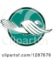 Retro Pigeon Flying In A Teal And Turquoise Circle