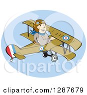 Poster, Art Print Of Cartoon Wwi Male British Airforce Pilot In A Sopwith Camel Scout Plane