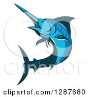 Poster, Art Print Of Retro Blue Marlin Fish Jumping And Facing Left