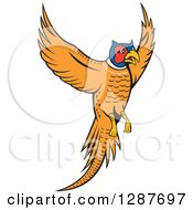 Clipart Of A Cartoon Pheasant Bird Flying Royalty Free Vector Illustration