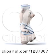 Clipart Of A 3d Polar Bear Sailor Walking To The Right Royalty Free Illustration