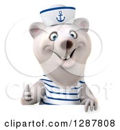 Clipart Of A 3d Polar Bear Sailor Holding A Thumb Up Over A Sign Royalty Free Illustration
