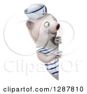 Clipart Of A 3d Polar Bear Sailor Looking Around A Sign Royalty Free Illustration