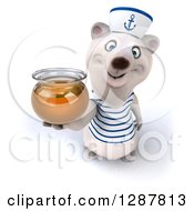 Clipart Of A 3d Polar Bear Sailor Holding Up A Jar Of Honey Royalty Free Illustration