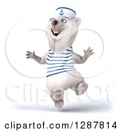 Clipart Of A 3d Happy Polar Bear Sailor Jumping Royalty Free Illustration