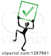 Happy Black Stick Man Holding Up A Completed Or Right Check Mark