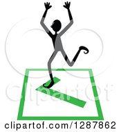 Black Stick Man Cheering On A Completed Or Right Check Mark