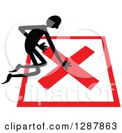 Poster, Art Print Of Black Stick Man Kneeling On A No Wrong Or Declined X Mark