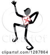 Black Stick Man Marching With A No Wrong Or Declined X Mark