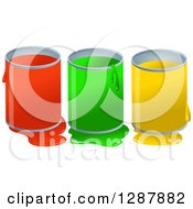 Clipart Of Red Green And Yellow Dripping Paint Pots And Spills Over White Royalty Free Illustration