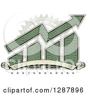 Poster, Art Print Of American Dollar Themed Bar Graph And Growth Arrow With A Blank Banner Stars And Office Use Stamp