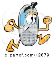 Poster, Art Print Of Wireless Cellular Telephone Mascot Cartoon Character Running