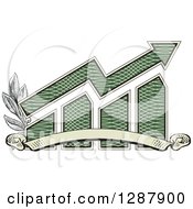 Poster, Art Print Of American Dollar Themed Bar Graph And Growth Arrow With A Blank Banner And Branches
