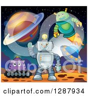Clipart Of Robots On A Foreign Planet Royalty Free Vector Illustration by visekart