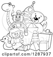 Poster, Art Print Of Black And White Box Of Toys