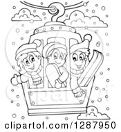 Poster, Art Print Of Black And White Happy Children Riding In A Ski Lift