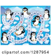 Poster, Art Print Of Numbered Board Game With Cute Penguins And Ice