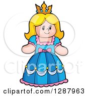 Clipart Of A Princess Doll With Blond Hair And A Blue Dress Royalty Free Vector Illustration