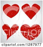 Clipart Of Grungy Distressed Red Hearts Over Gray Royalty Free Vector Illustration