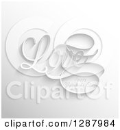 Clipart Of 3d White Love Happy Valentines Day Text Over Gray Royalty Free Vector Illustration
