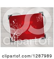 Poster, Art Print Of Red Happy Valentines Day Greeting With Floral Vines Over Wood