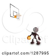 Poster, Art Print Of 3d Red Android Robot Dribbling A Basketball Under A Hoop