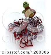 Poster, Art Print Of 3d Tortoise With A Pile Of Metal Hearts