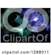 Clipart Of A Background Of 3d Fictional Planets And A Nebula Royalty Free Illustration