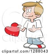 Sweet Caucasian Boy Holding A Valentine Heart