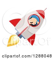 Poster, Art Print Of Modern Flat Design Of A White Businessman Holding A Thumb Up And Flying In A Rocket