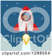 Clipart Of A Modern Flat Design Of A Black Businessman Holding A Thumb Up And Taking Up In A Rocket Royalty Free Vector Illustration