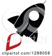 Poster, Art Print Of Modern Flat Design Of A Black And White Rocket With A Red Trail