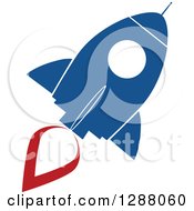 Poster, Art Print Of Modern Flat Design Of A Blue And White Rocket With A Red Trail