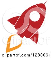 Poster, Art Print Of Modern Flat Design Of A Red And White Rocket With An Orange Trail