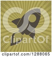Clipart Of A Modern Flat Design Of A Rocket Over Green Grungy Rays And Halftone Royalty Free Vector Illustration by Hit Toon