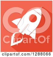 Poster, Art Print Of Modern Flat Design Of A White Rocket With A Shadow On Orange