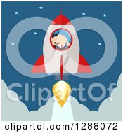 Clipart Of A Modern Flat Design Of A White Businessman Holding A Thumb Up And Taking Up In A Rocket Royalty Free Vector Illustration by Hit Toon