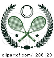Poster, Art Print Of Black Wreath With Stars Crossed Green Tennis Rackets And A Ball