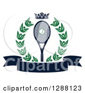 Poster, Art Print Of Green Wreath A Navy Blue Crown Ball And Racket Over A Blank Banner