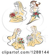 Clipart Of Sketched Brided With Flowers And Yellow Dresses Royalty Free Vector Illustration