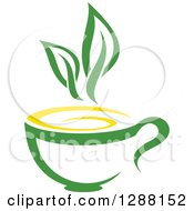 Poster, Art Print Of Green And Yellow Tea Cup With Leaves 3