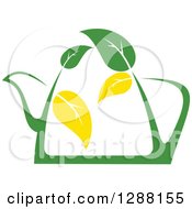 Poster, Art Print Of Green And Yellow Tea Pot With Leaves 7