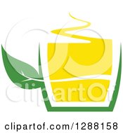Poster, Art Print Of Green And Yellow Tea Cup With A Leaf 7