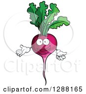 Clipart Of A Happy Beet Or Radish Character Presenting Royalty Free Vector Illustration