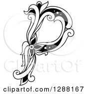 Clipart Of A Black And White Vintage Floral Capital Letter P Royalty Free Vector Illustration