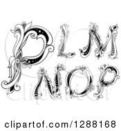 Clipart Of Black And White Vintage Floral Capital Letters L M N O And P Royalty Free Vector Illustration