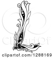 Clipart Of A Black And White Vintage Floral Capital Letter L Royalty Free Vector Illustration